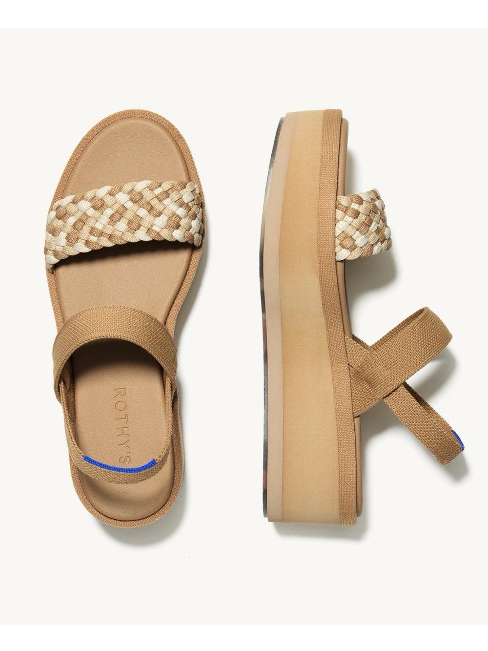 Rothy's Tan Braided Strap Platform Wedges